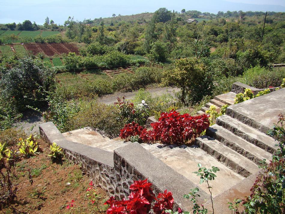 DSC02016.JPG - Stairs leading down to one more (closed) gate of Puja Farm